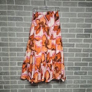 Brave + True Tiered Full Maxi Skirt Waist Elastic Size XS Floral Tropical
